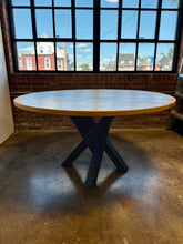 Load image into Gallery viewer, Round Table with metal "Campfire" style base