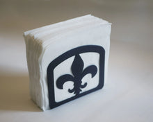 Load image into Gallery viewer, Powder Coated Steel Napkin Holder with a Fleur de Lis Design
